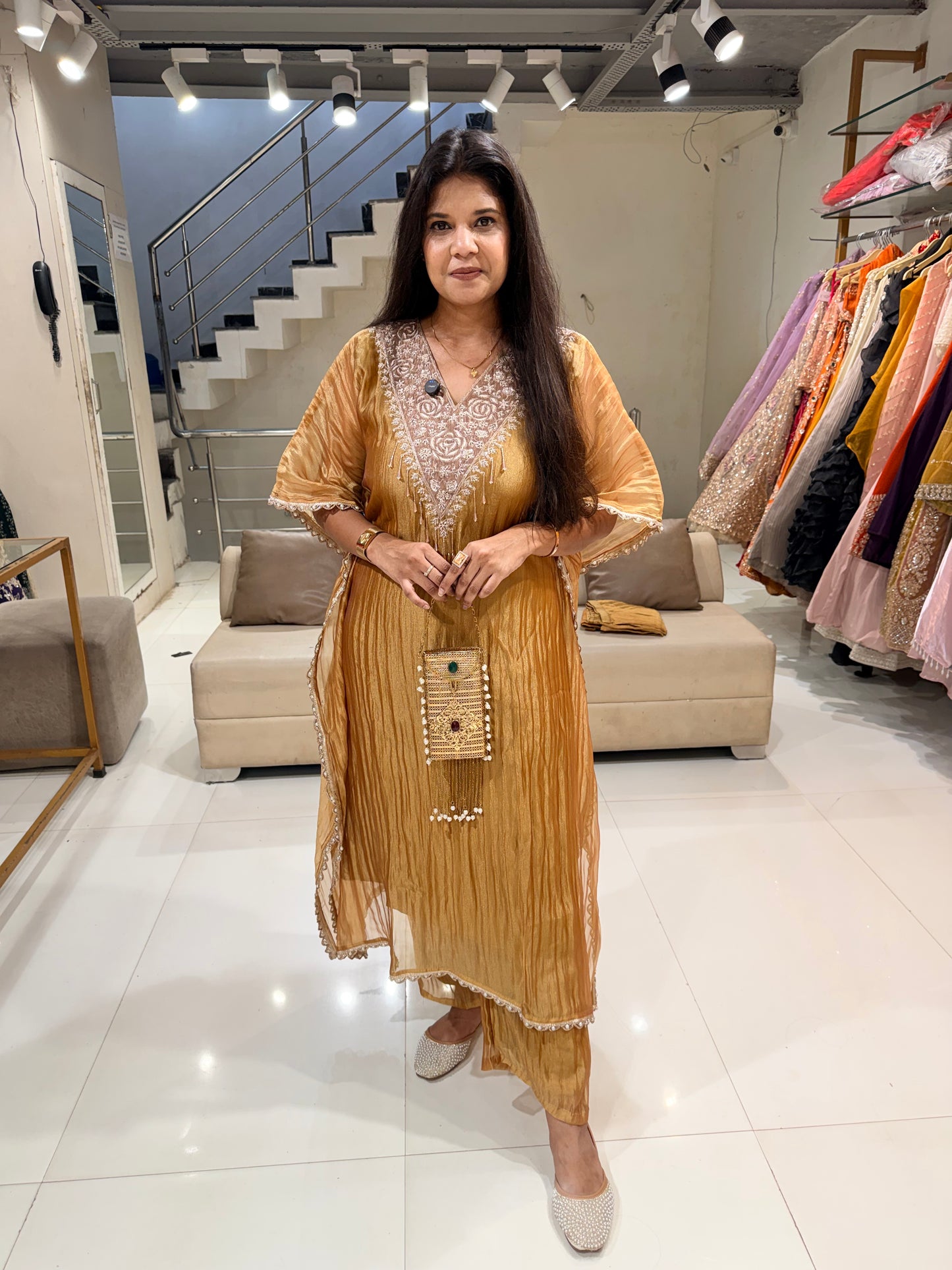 Crush tissue kaftaan suit