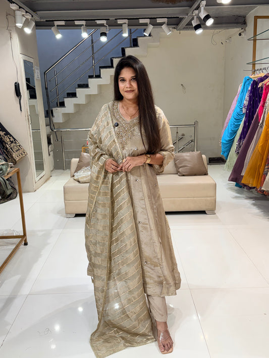 Shimmer tissue mirror work anarkali suit