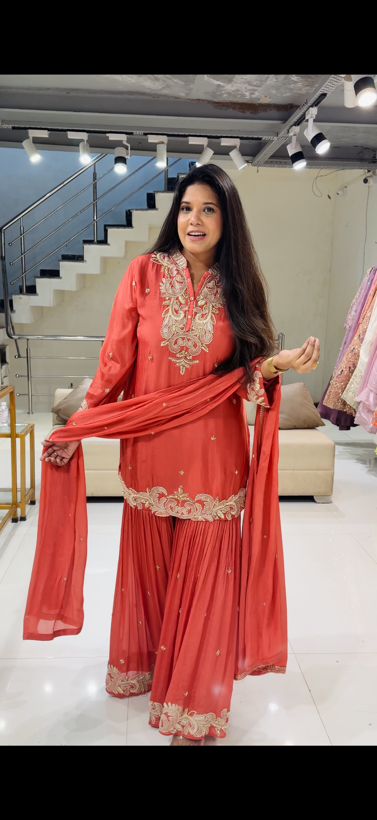 Thread embroied sharara suit
