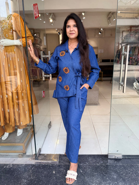 Denim knotted sunflower co-ord set