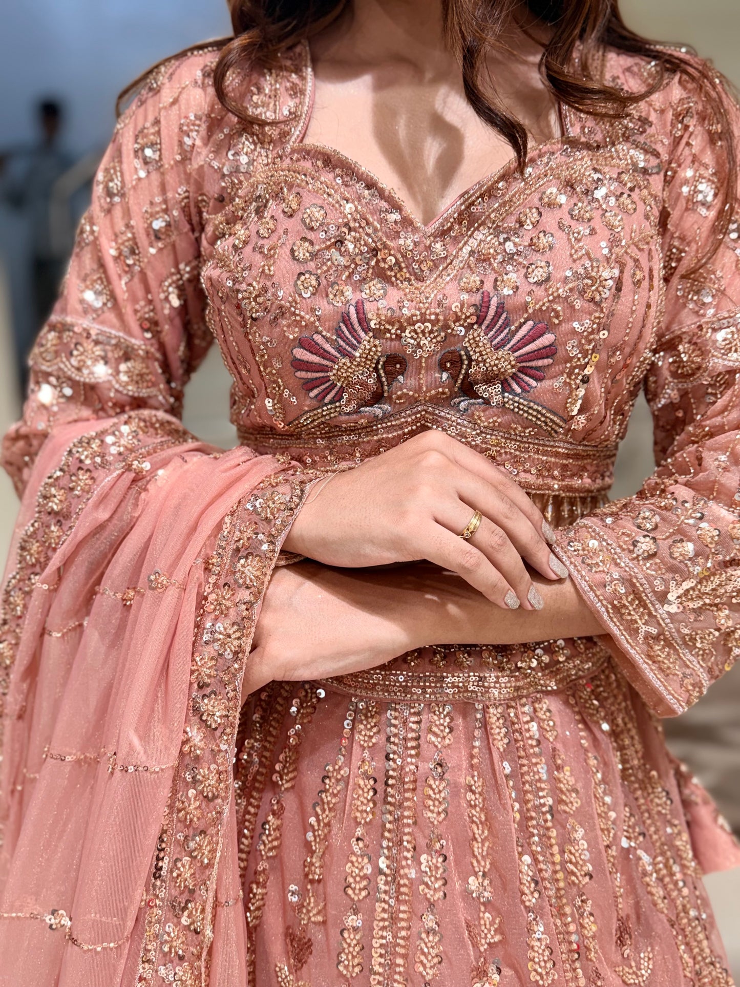 Embroided drape lehenga set
