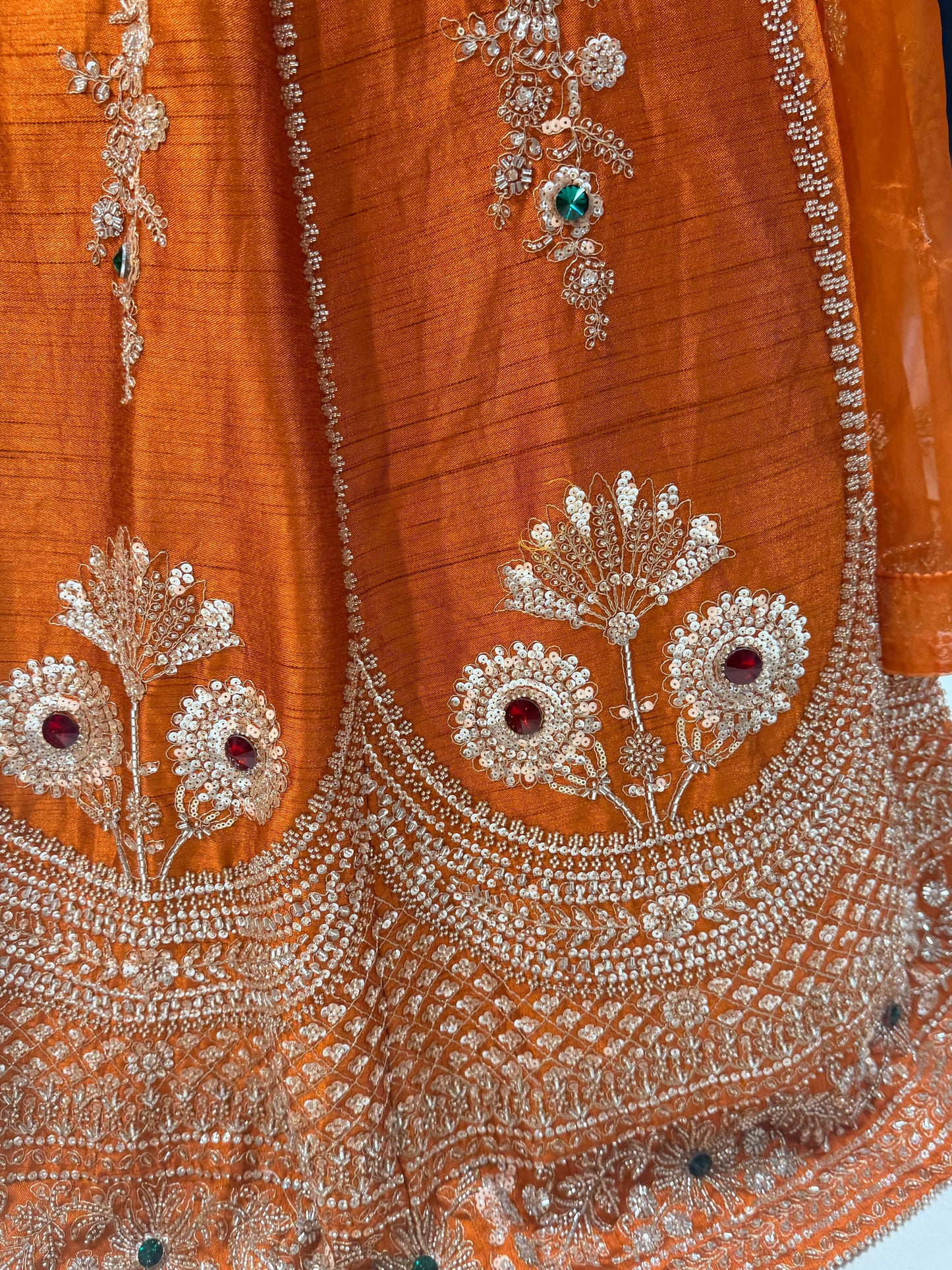 Jewel work raw silk lehenga set