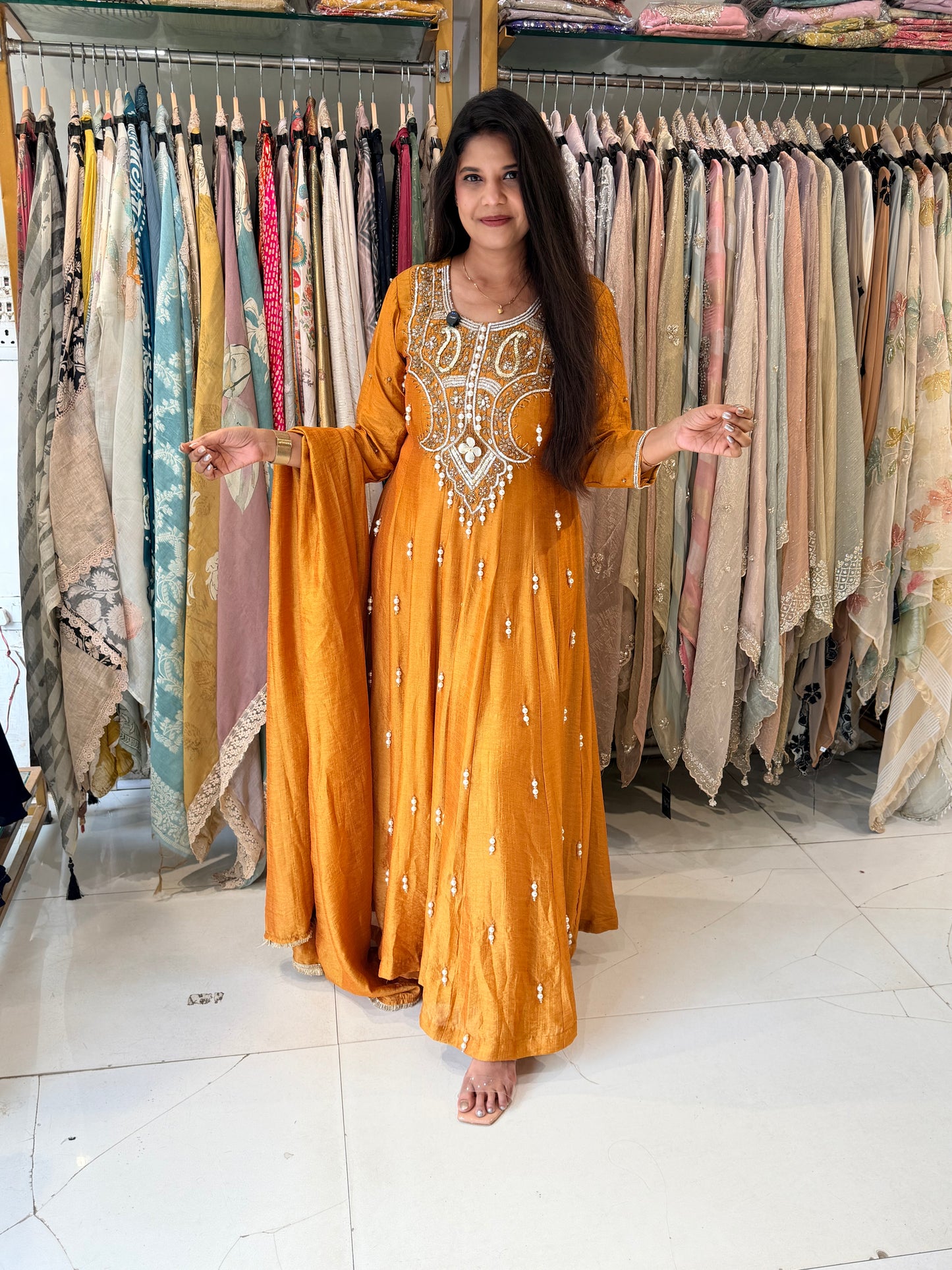 Pearl work anarkali suit