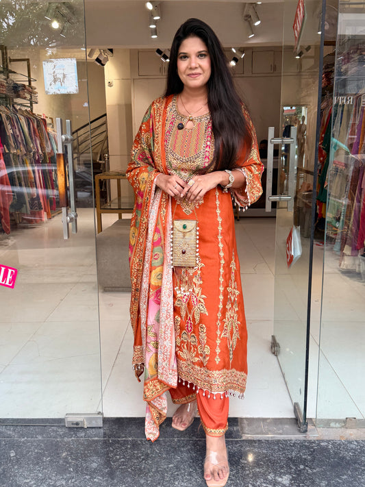 Digital print muslin a line suit