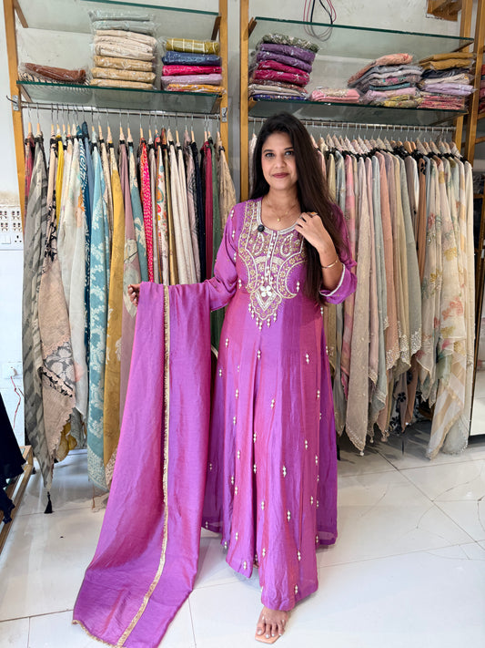 Pearl work anarkali suit