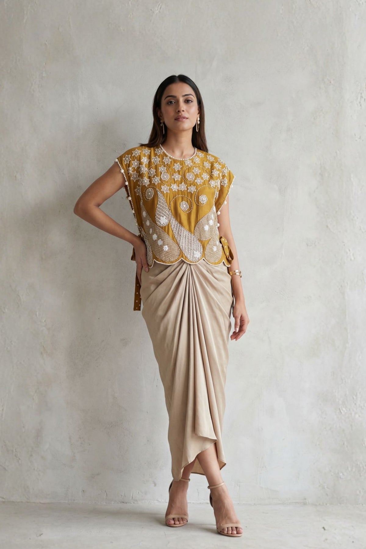 Satin silk cowl dress