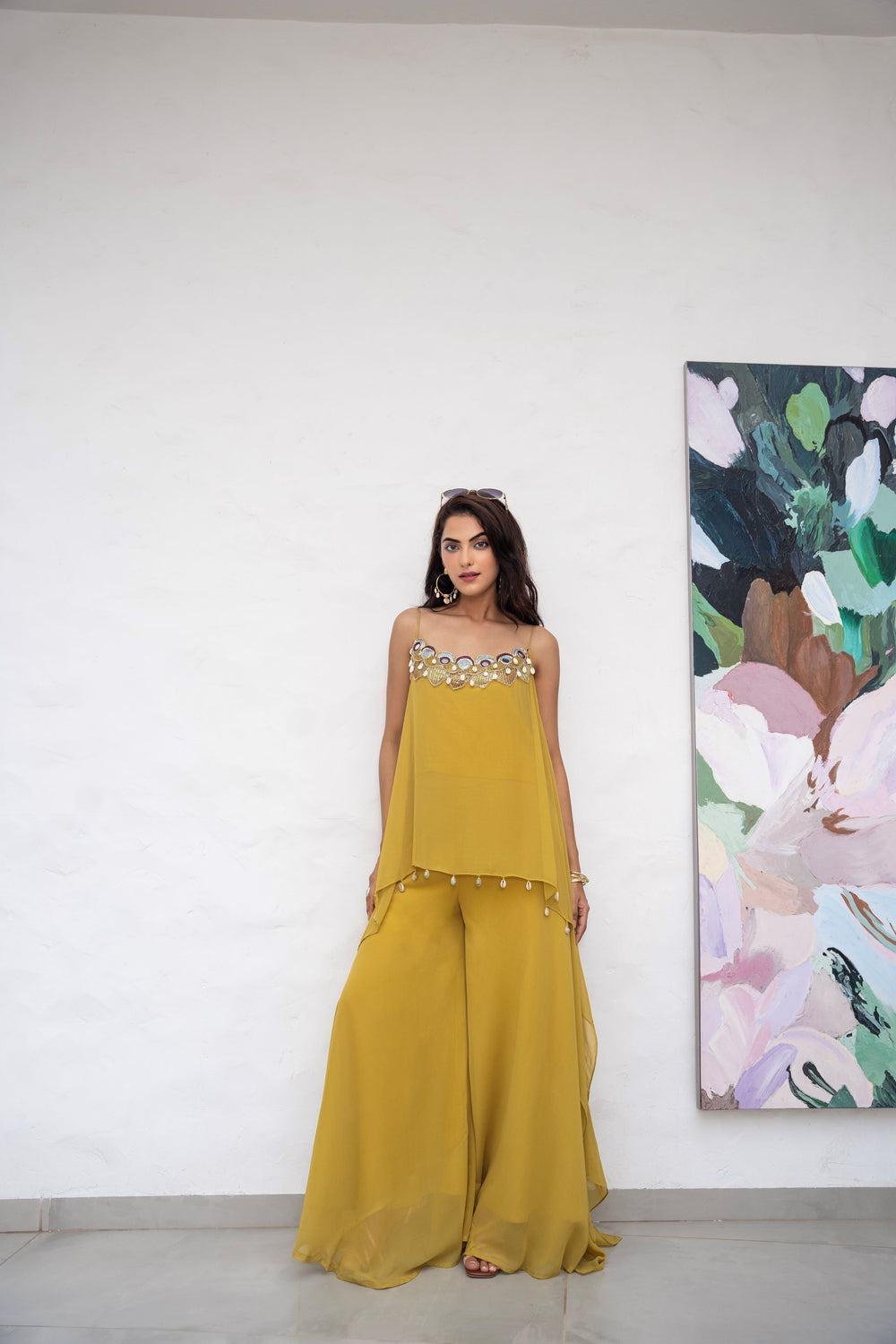 Jahanvi mustard yellow step divider indowestern dress