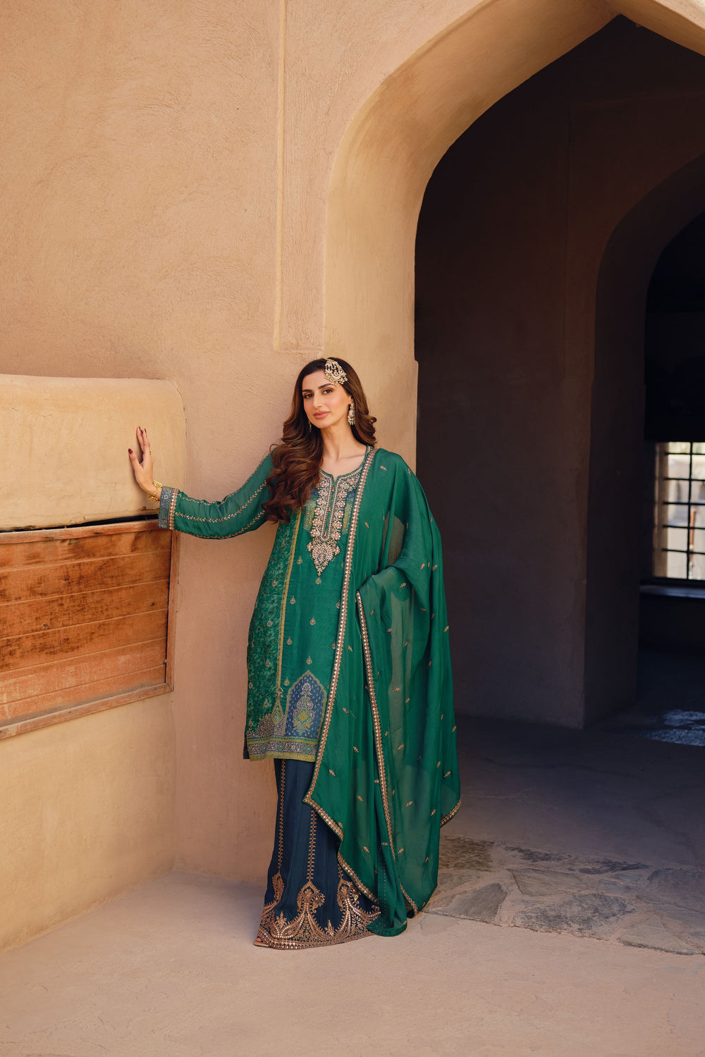 Shades of peacock sharara suit