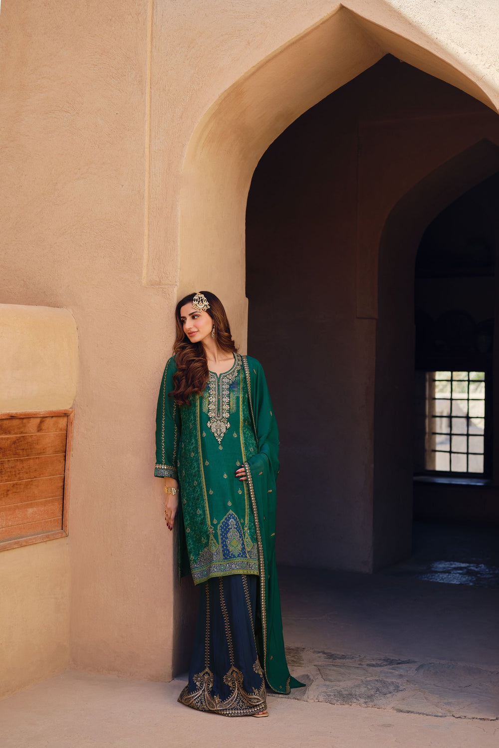 Shades of peacock sharara suit