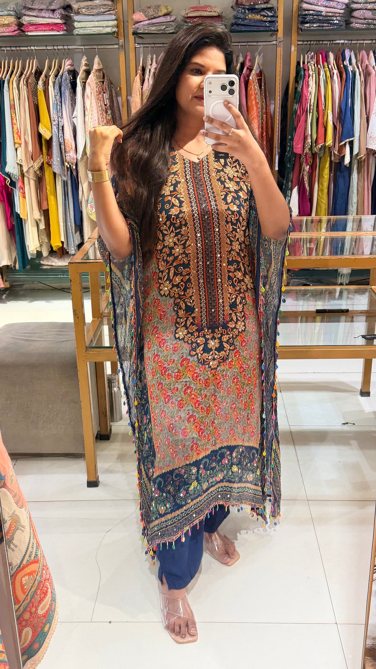 Digital print chinon kaftaan suit
