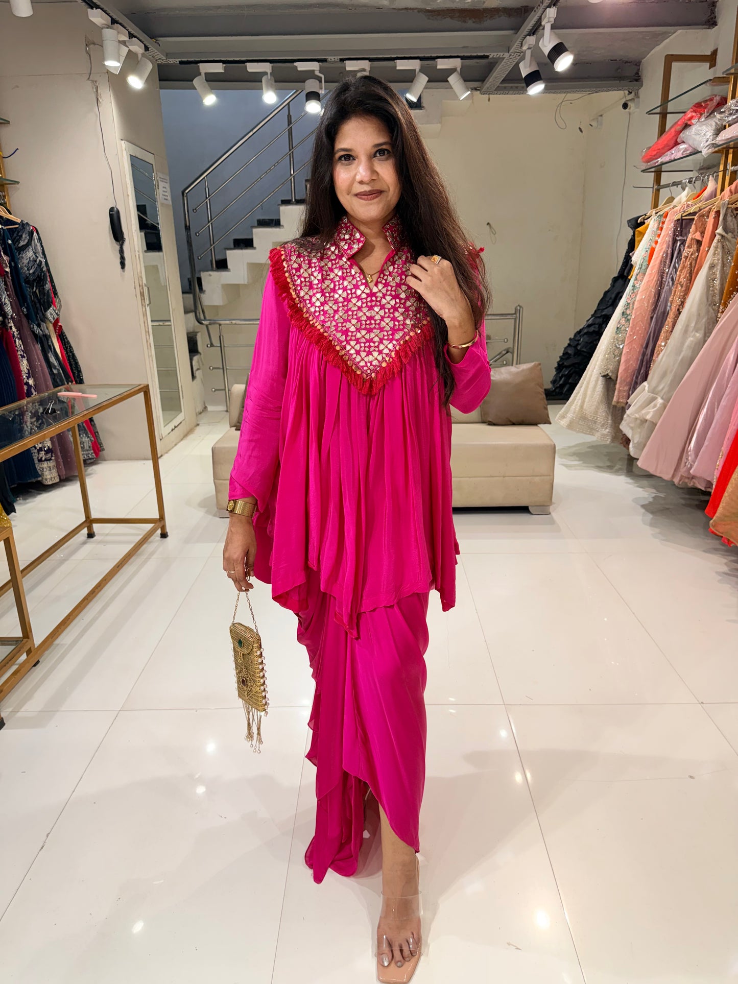 Satin silk gotappati indowestern dress