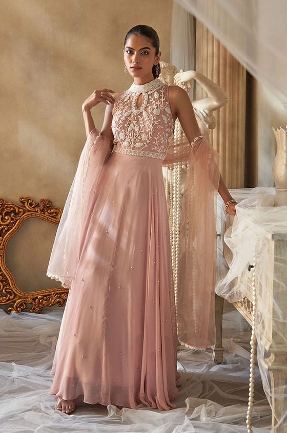 Nude pink halter neck maxi gown