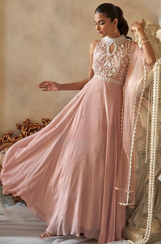 Nude pink halter neck maxi gown
