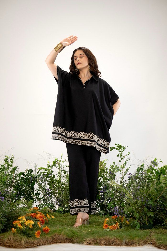 Samah Black flex cotton co-ord set