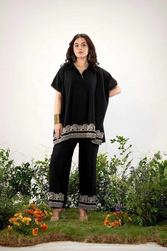 Samah Black flex cotton co-ord set