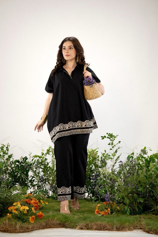Samah Black flex cotton co-ord set