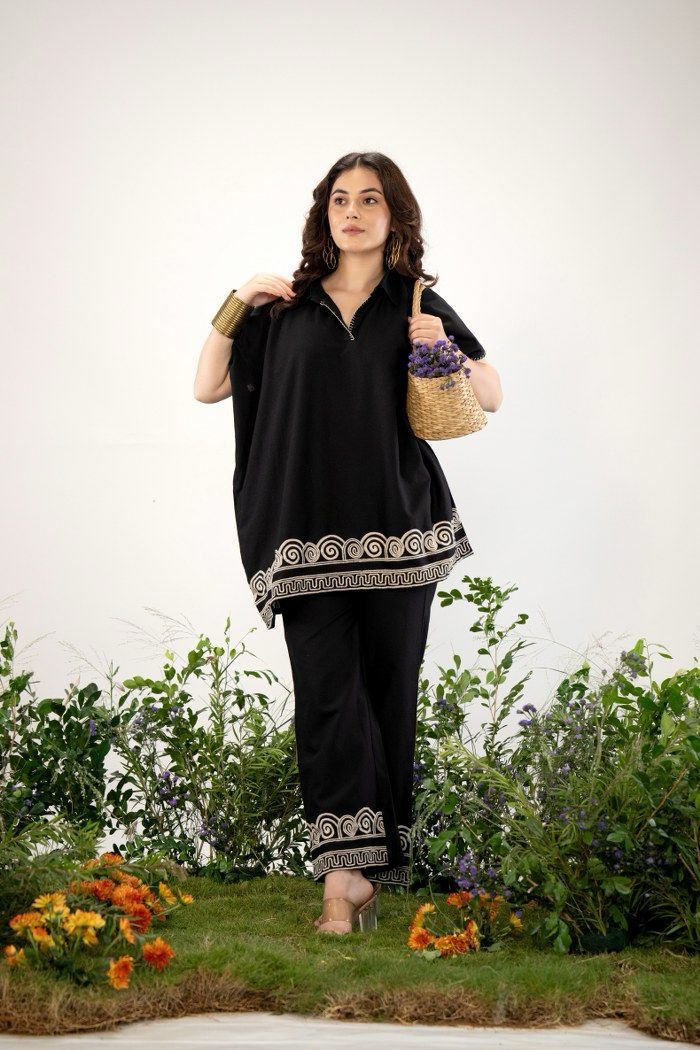 Samah Black flex cotton co-ord set