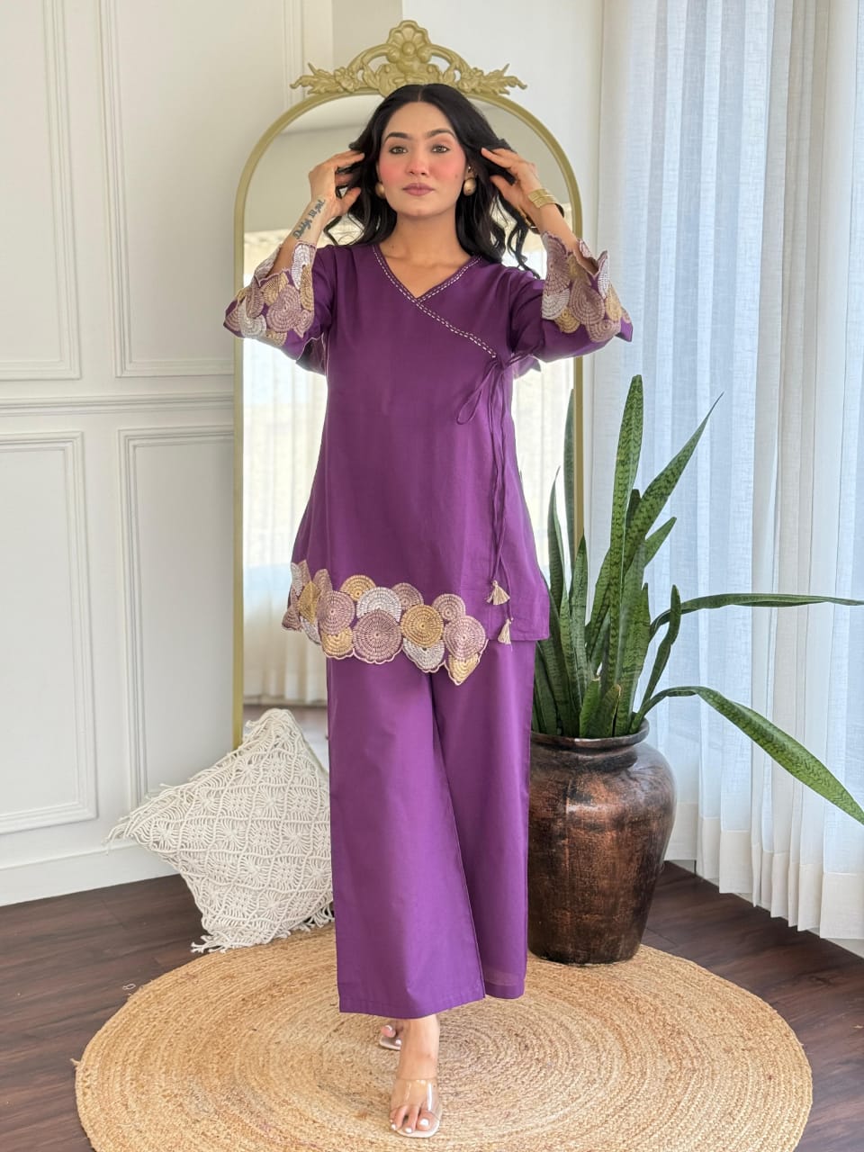 Purple angrakha cotton co-ord set