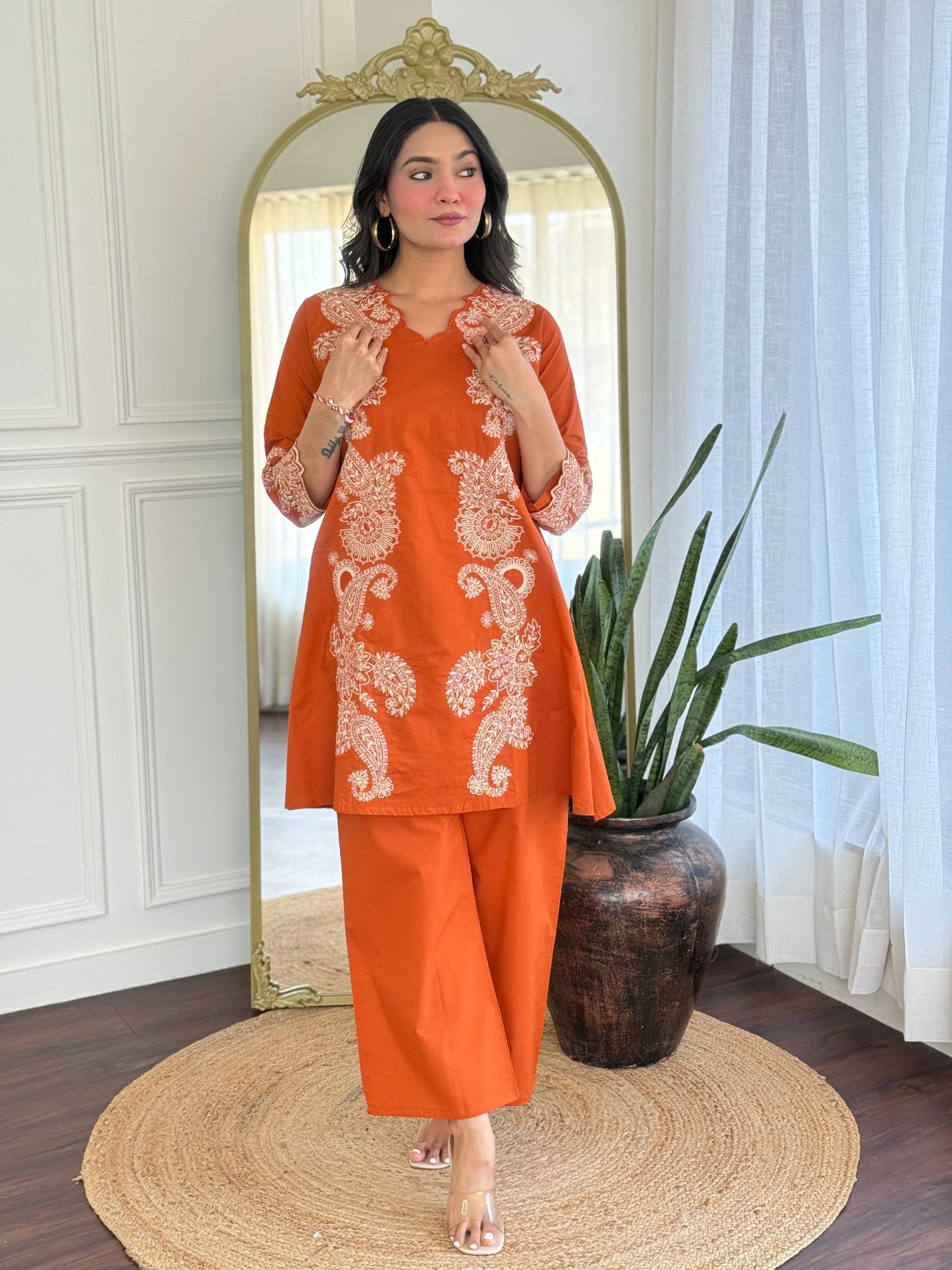 Rustorange embroided cotton co-ord set