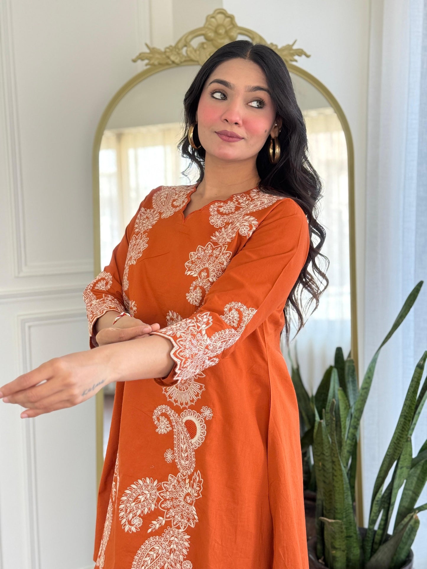 Rustorange embroided cotton co-ord set
