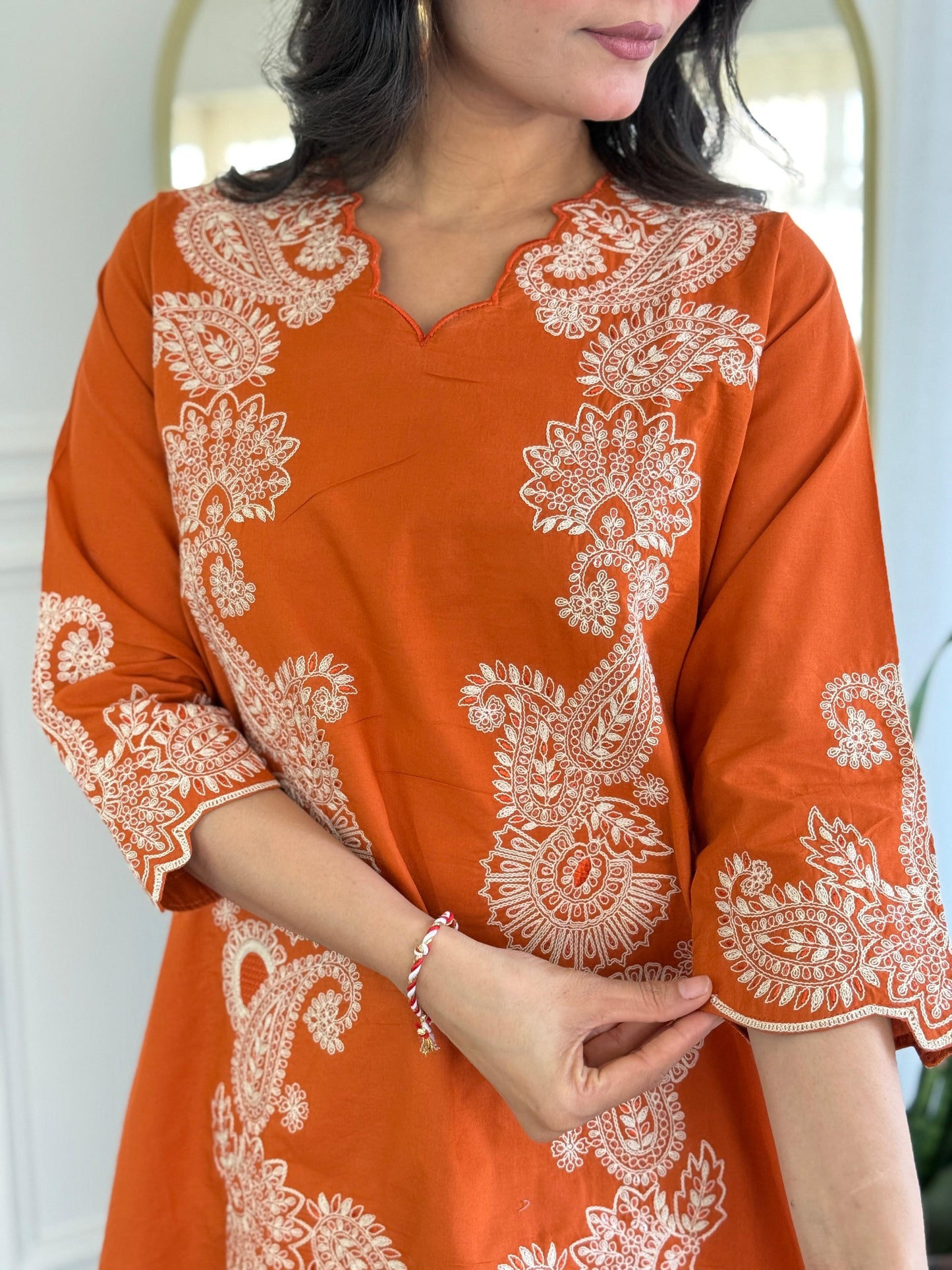 Rustorange embroided cotton co-ord set