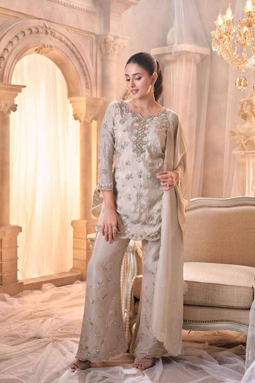 Metallick beige embellished co-ord set