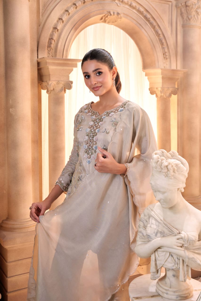 Metallick beige embellished co-ord set
