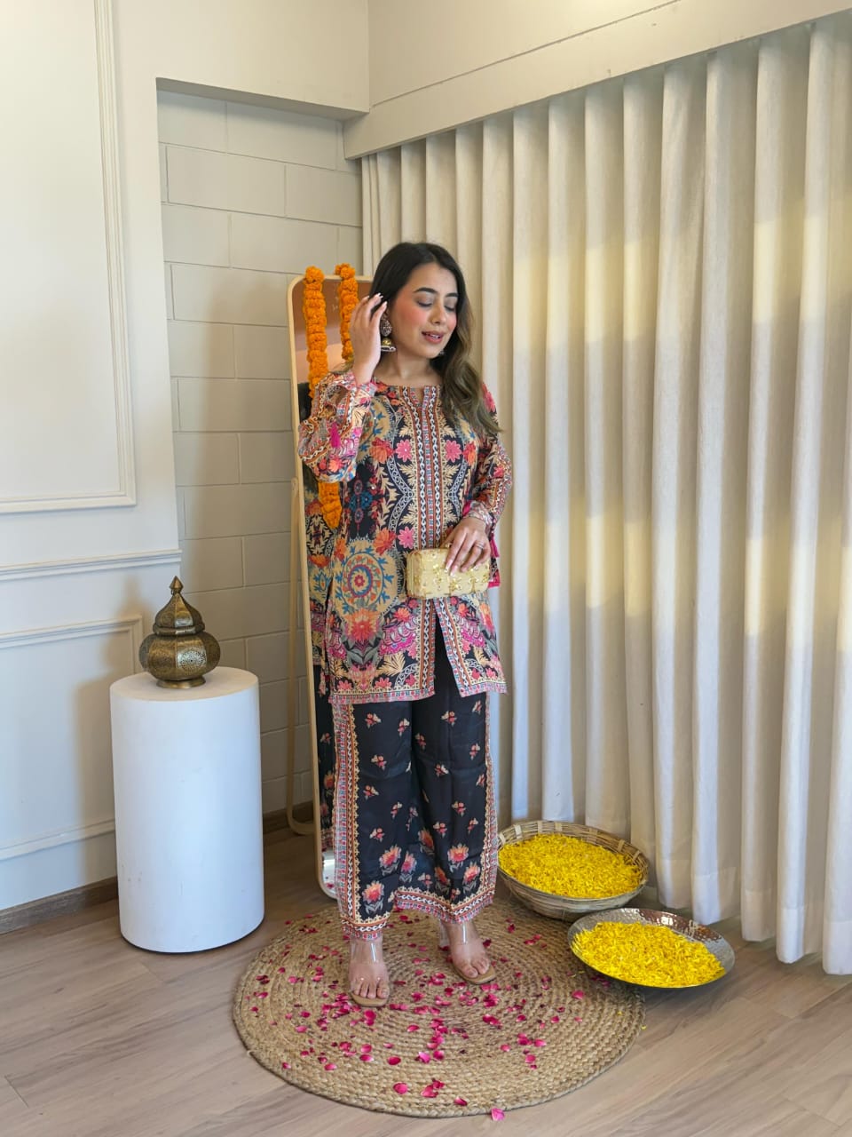 Black digital print muslin co-ord set