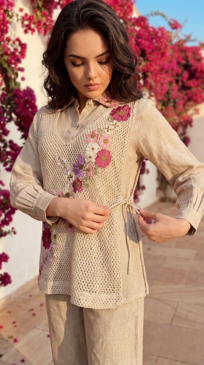 Jute cotton embroided co-ord set