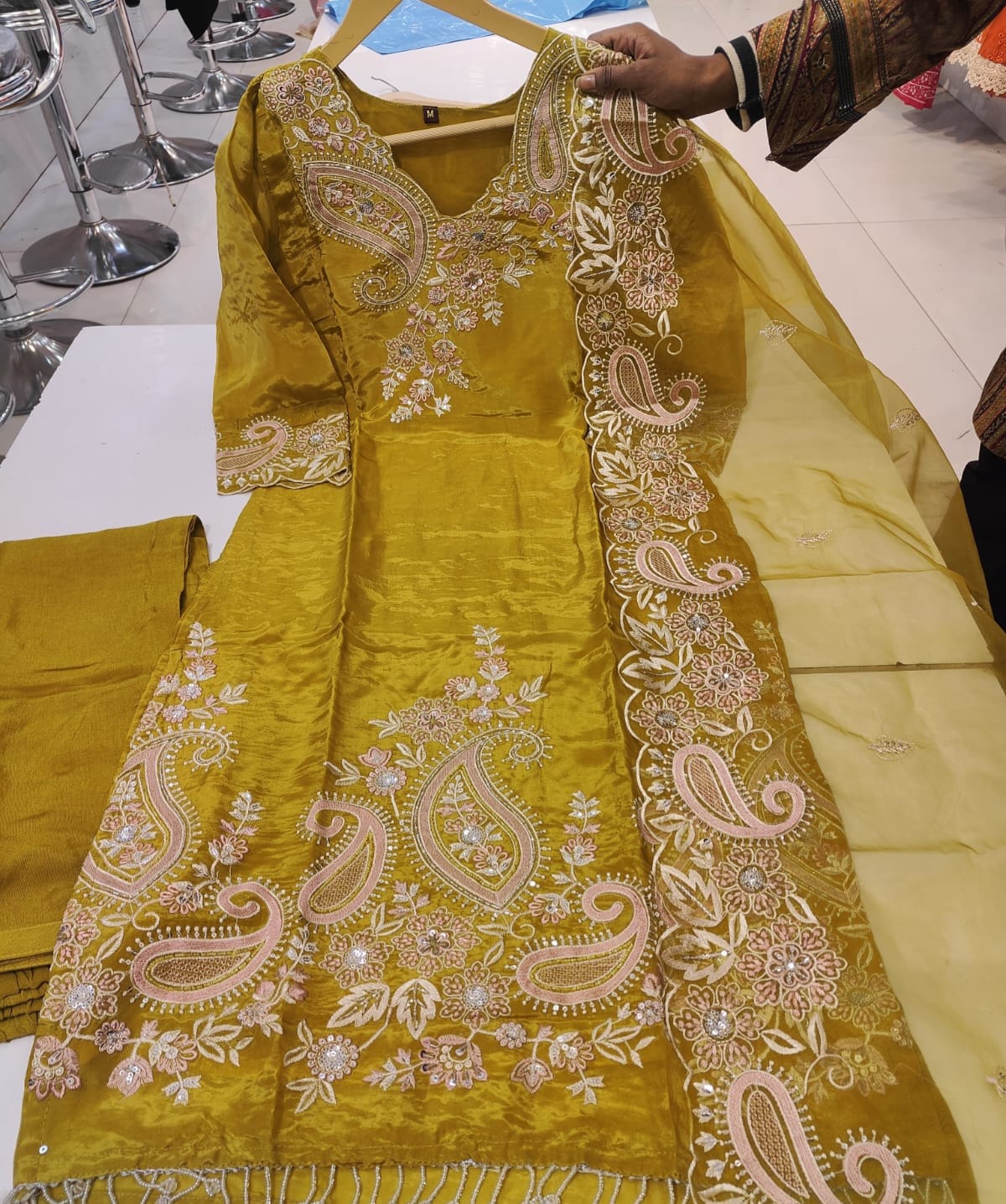 Mustard yellow crepe straight suit