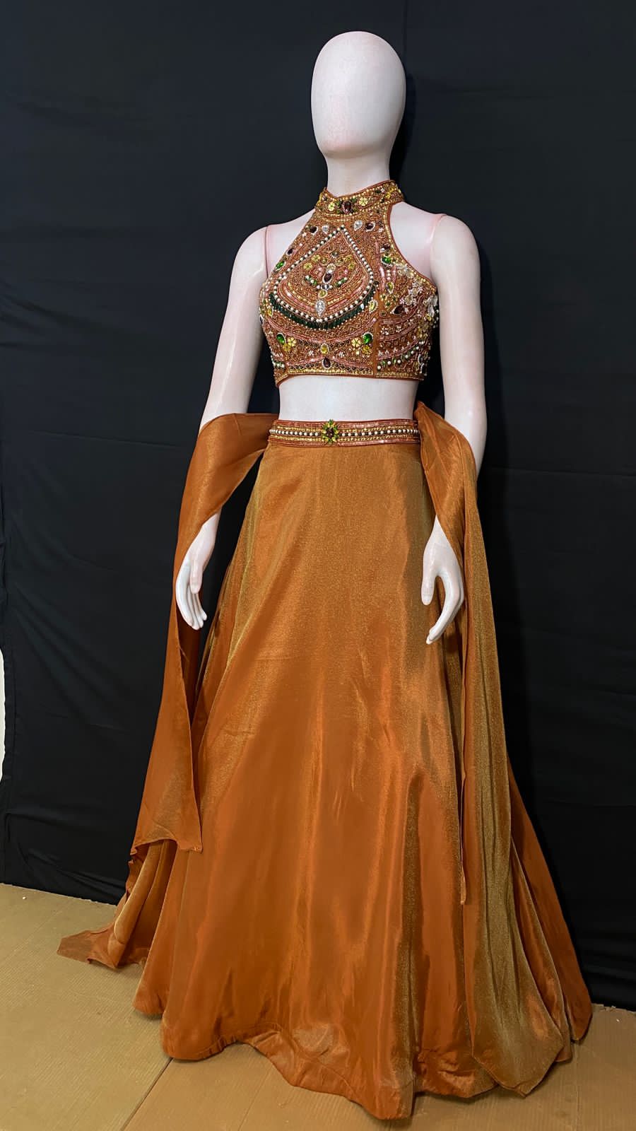 Jewellery work halter neck lehenga set