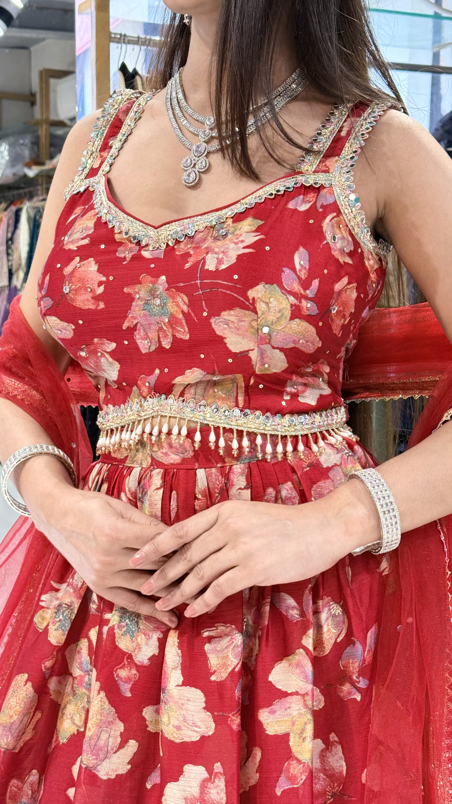 Nima red floral lehenga set