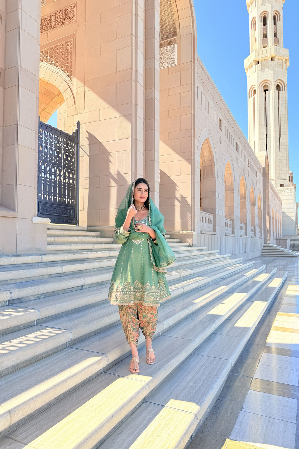 Green gotapatti printed tulip set