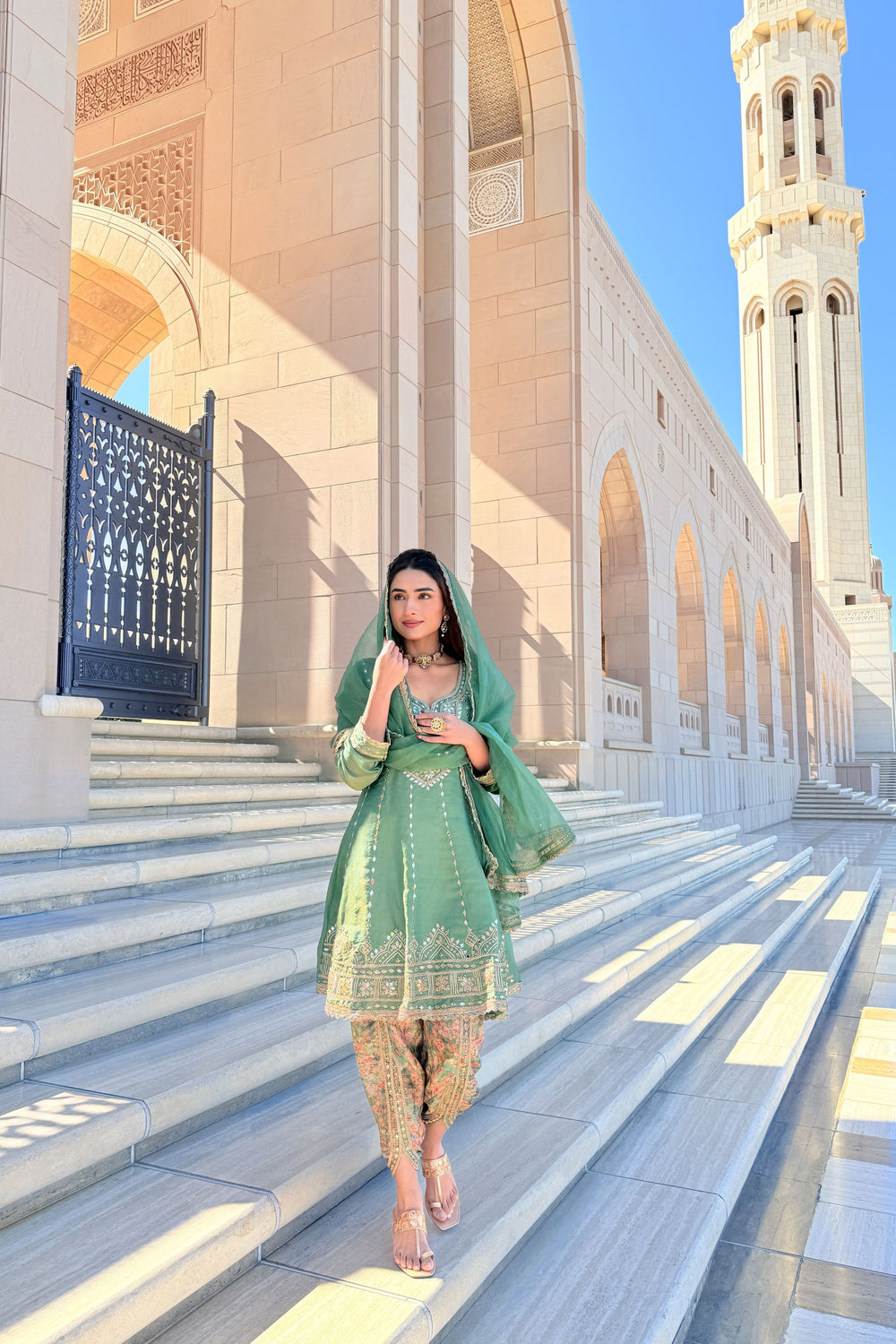 Green gotapatti printed tulip set