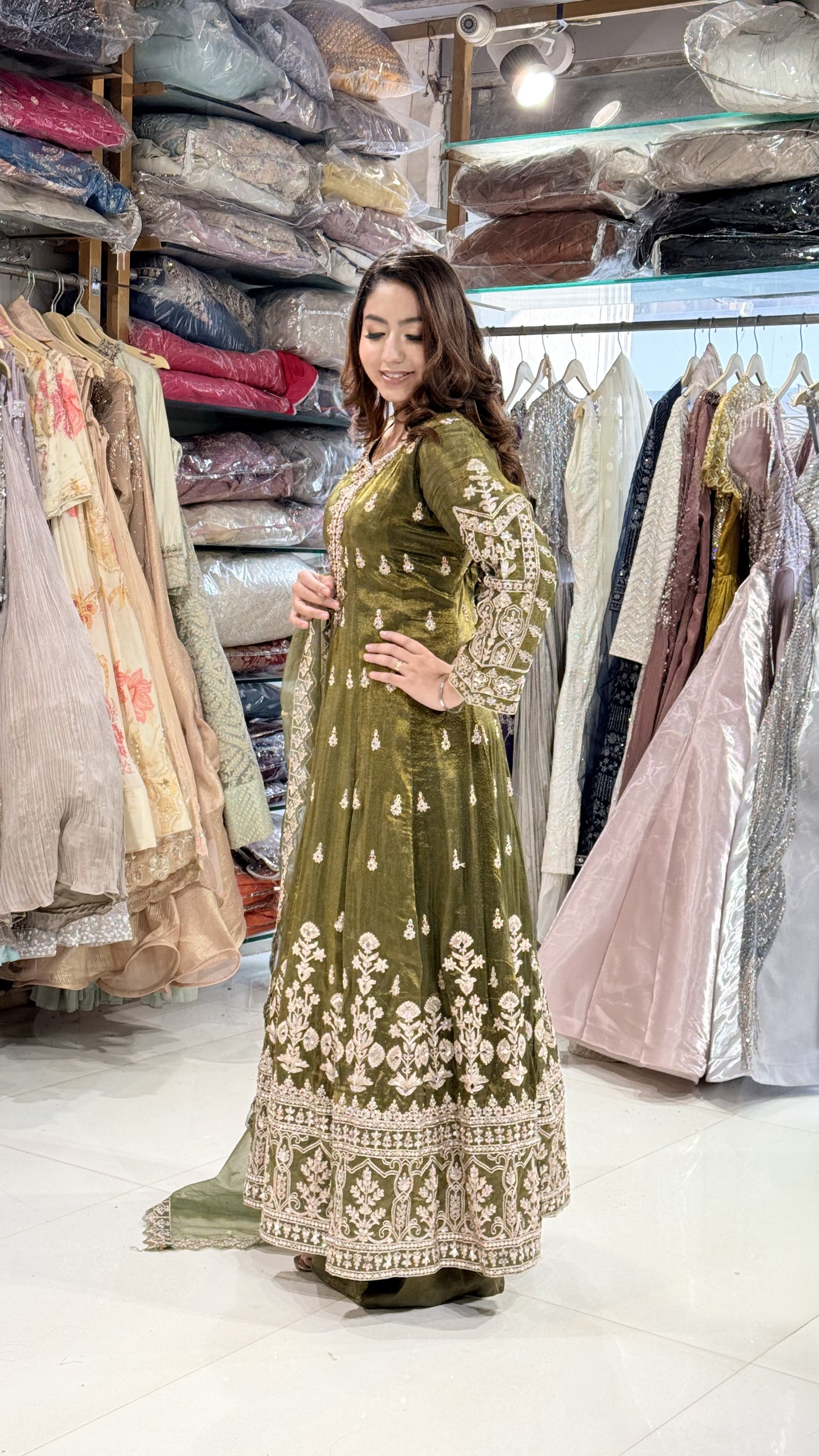 Mehendi green indowestern dress