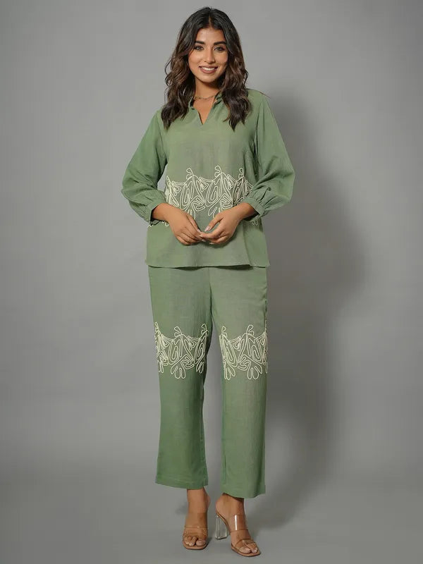 Diva olive green Embroided co-ord set