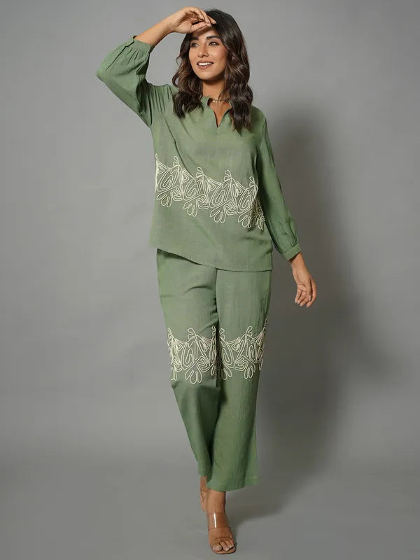 Diva olive green Embroided co-ord set