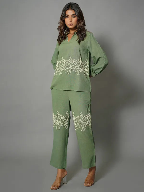 Diva olive green Embroided co-ord set