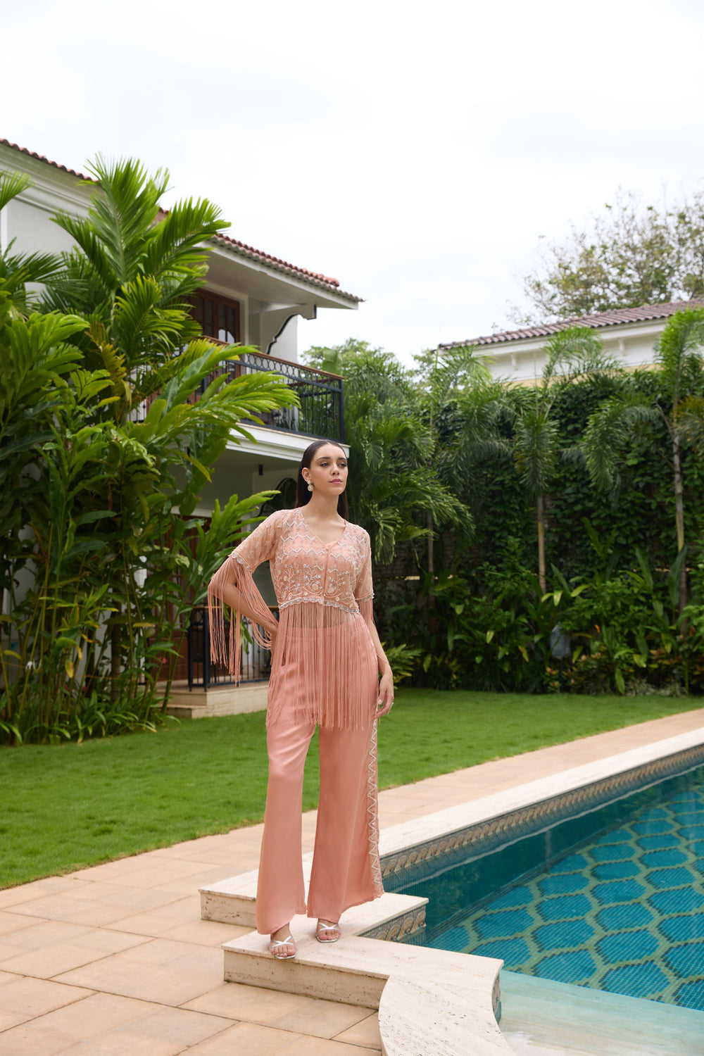 Peachy fringes stylish co-ord set