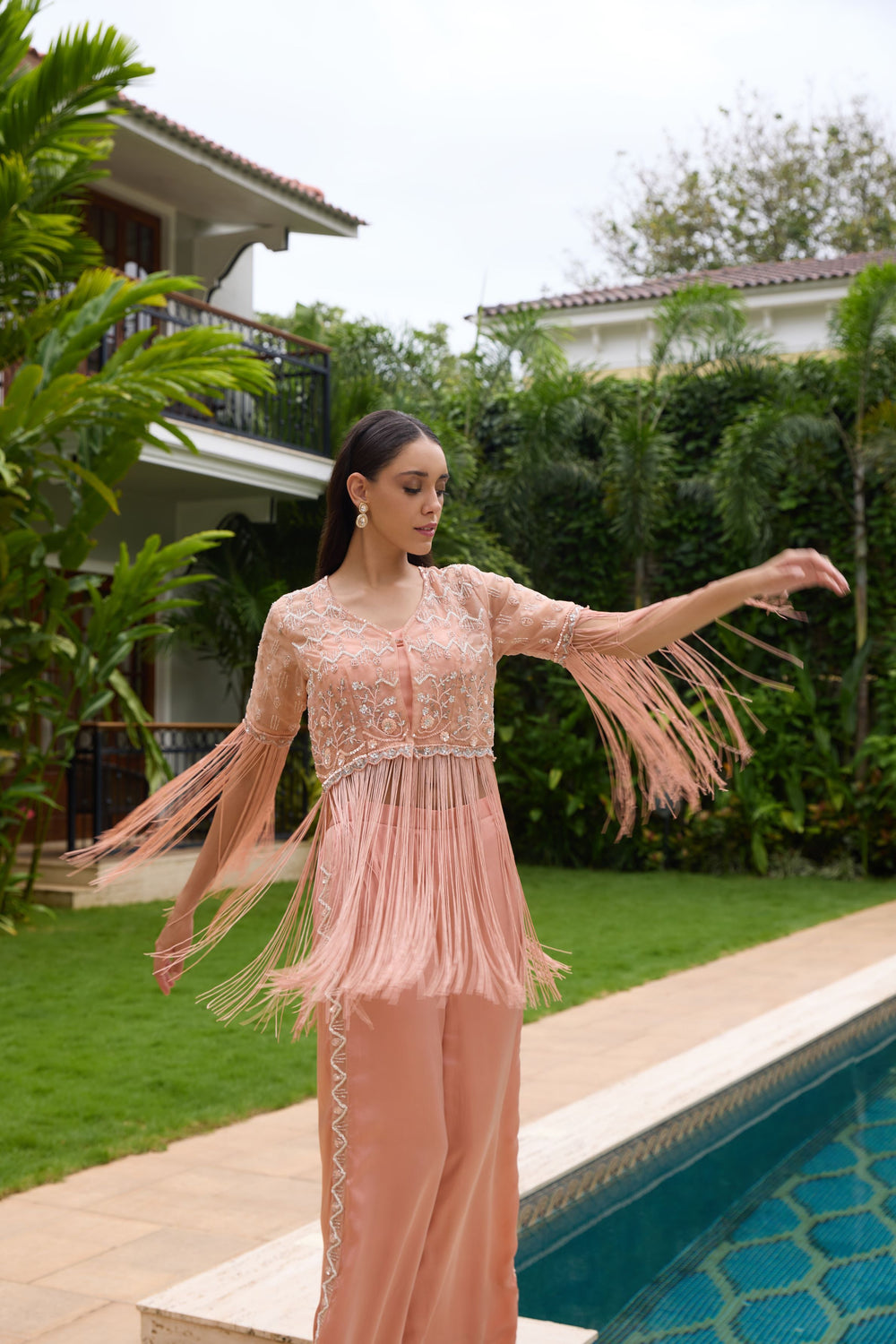 Peachy fringes stylish co-ord set