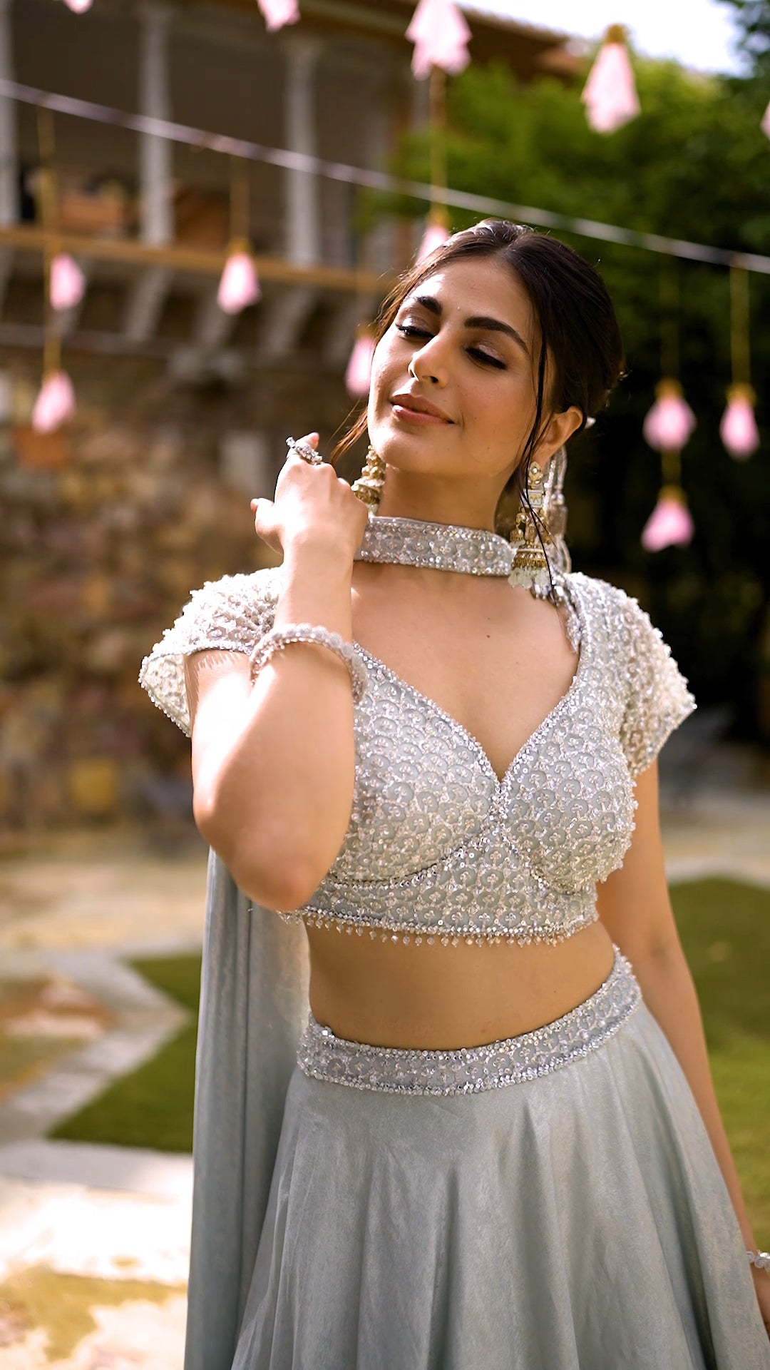 Bebo Ice blue Embroided lehenga set