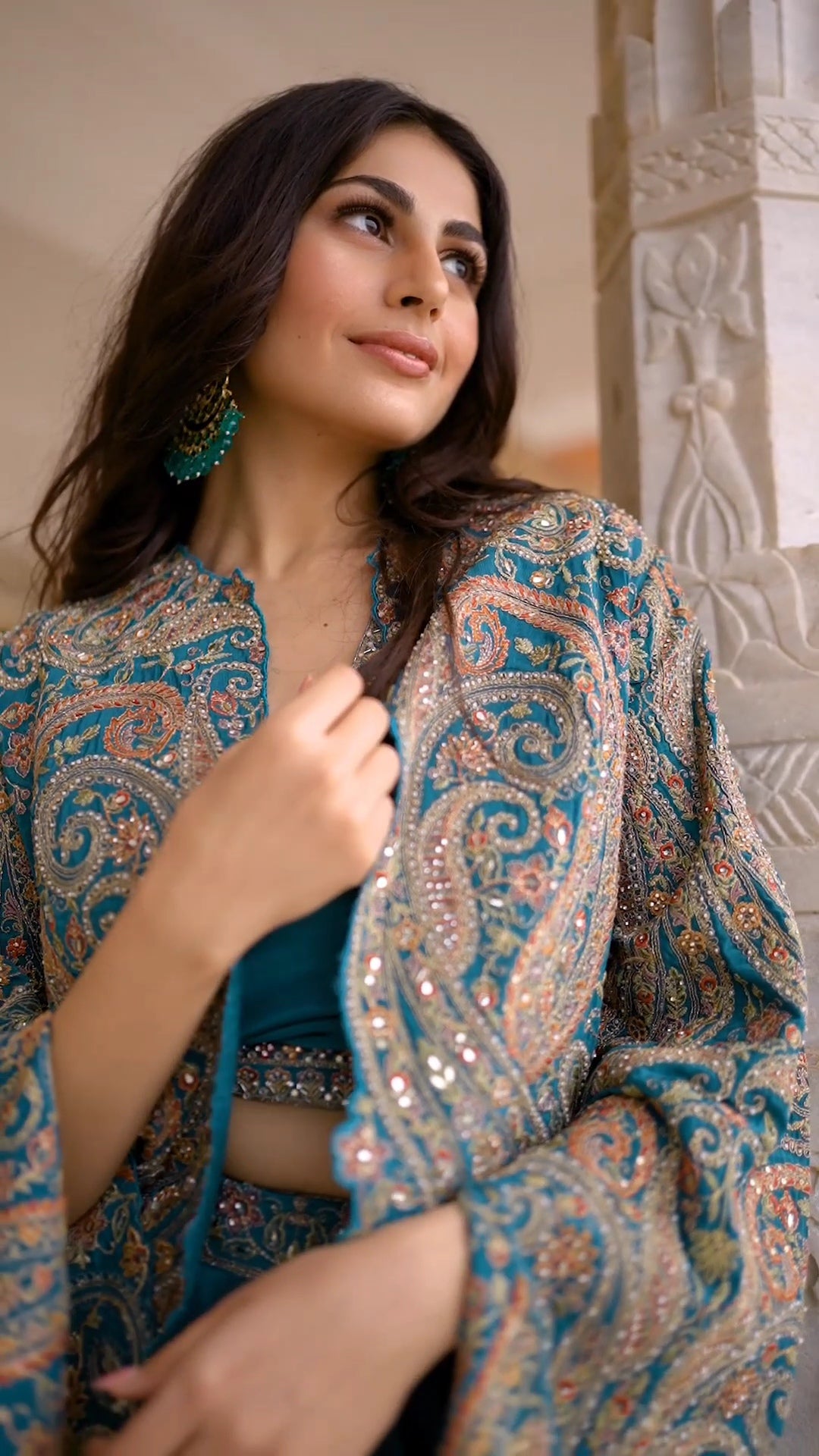 Kismat Turquoise blue 3piece cowl indowestern dress
