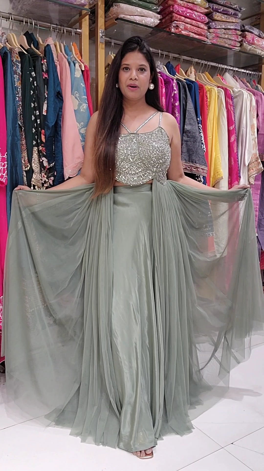 Metallick green 2piece indowestern cocktail dress