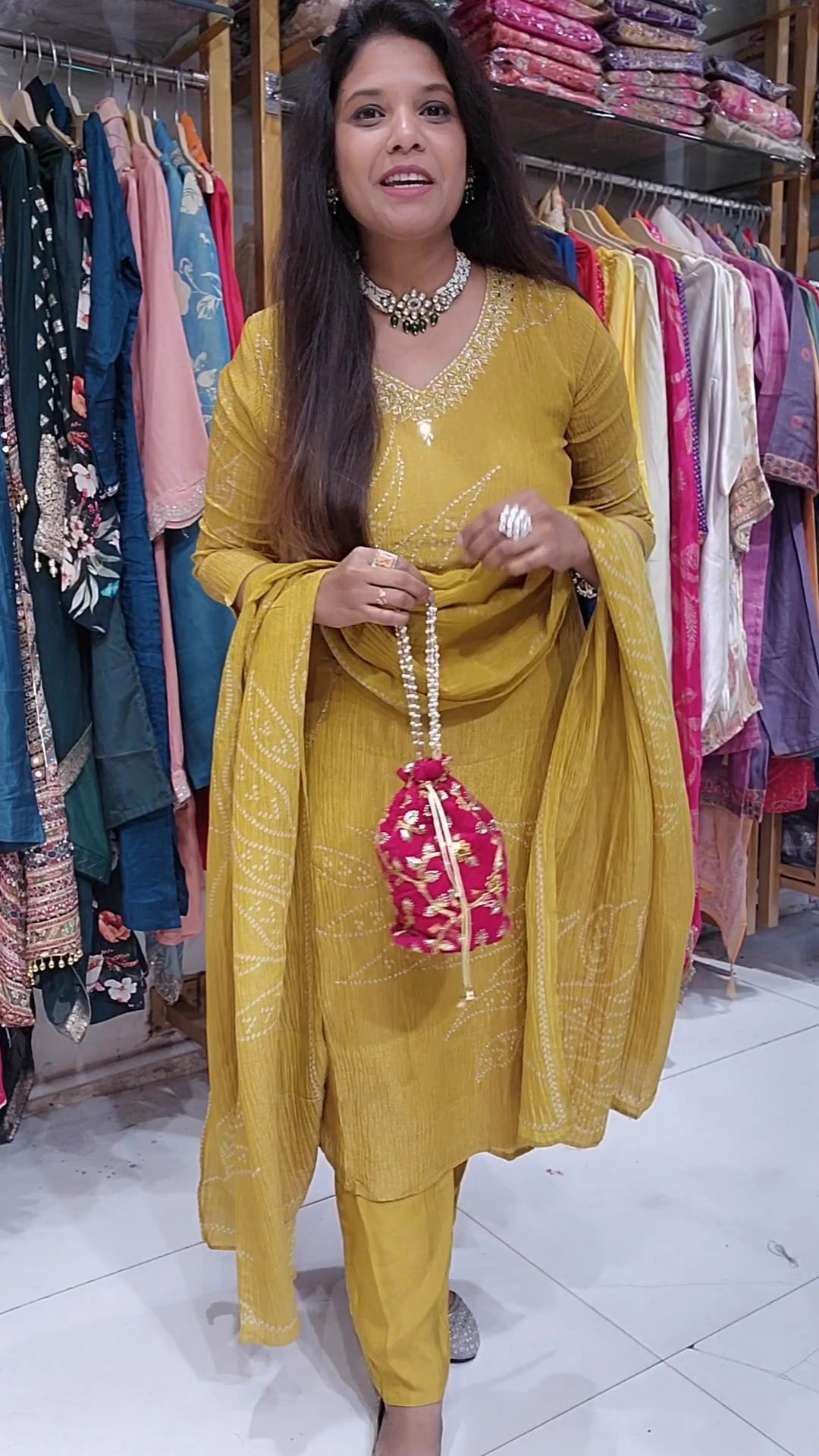 Mustard yellow tissue straight cut suit
