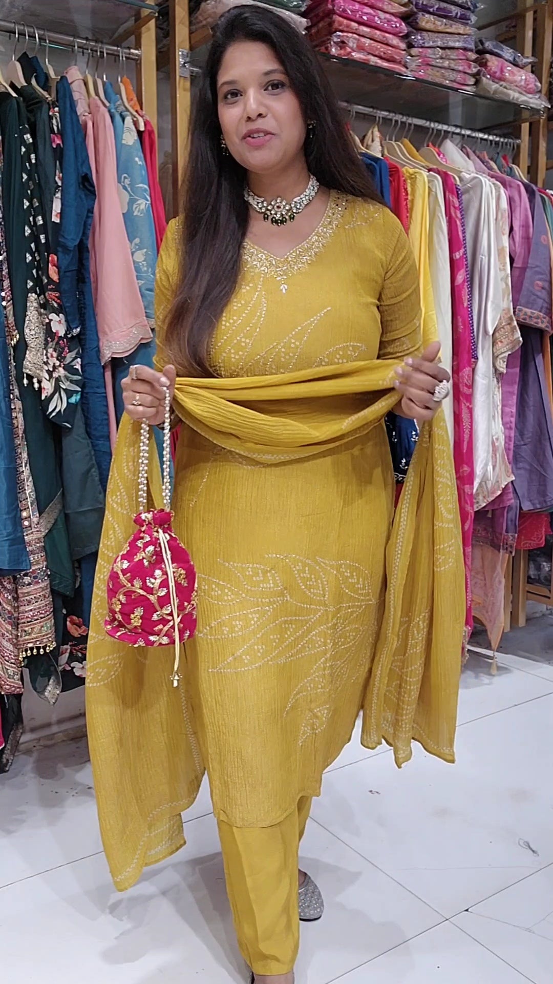 Mustard yellow tissue straight cut suit