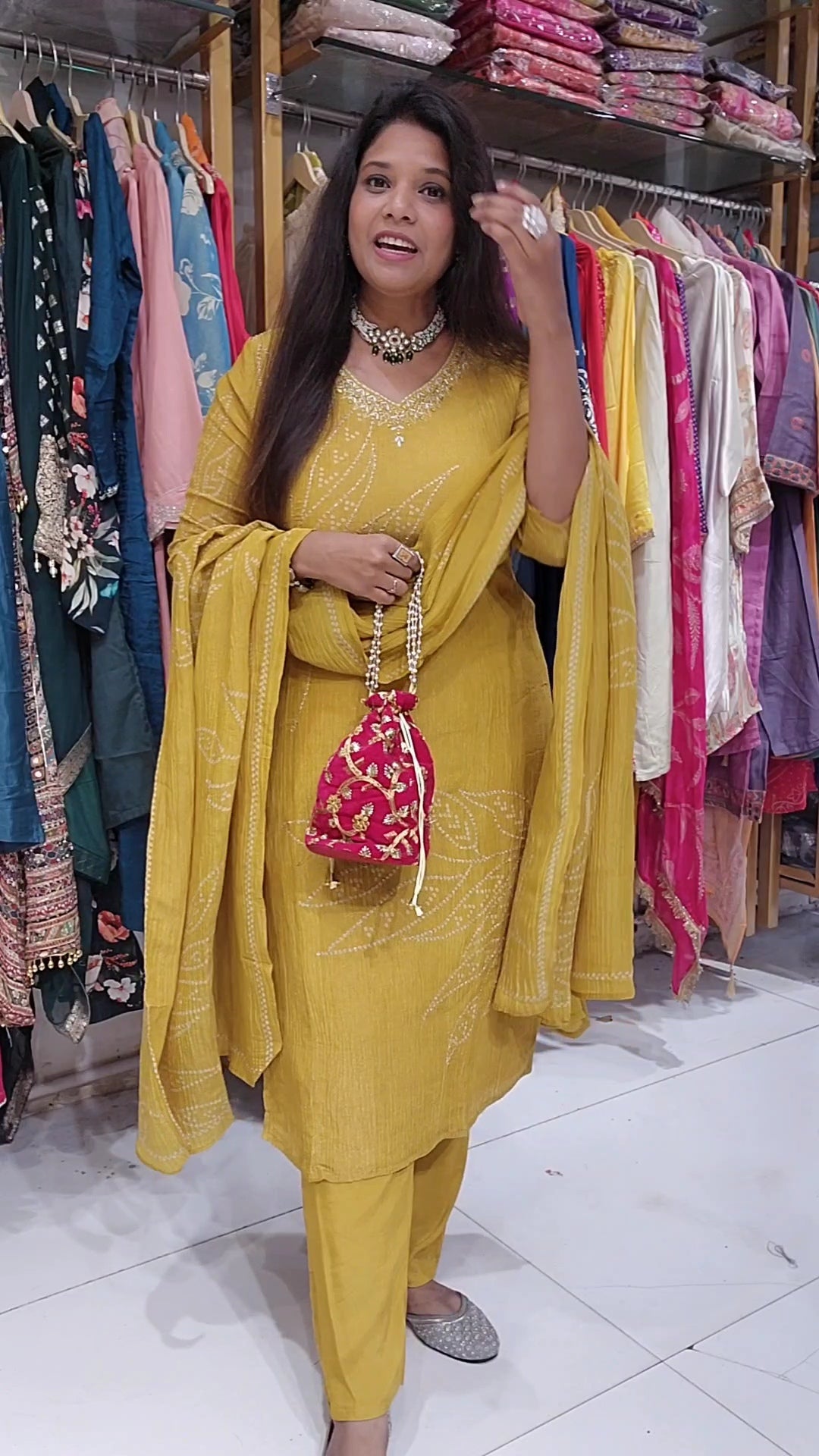 Mustard yellow tissue straight cut suit