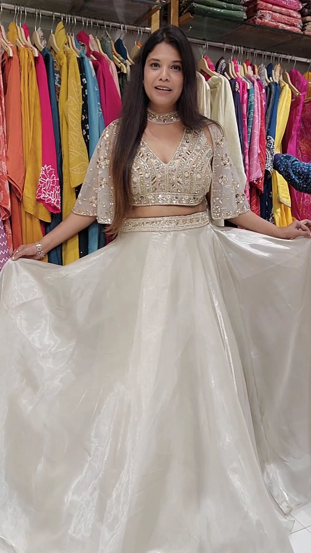 Champagne cape embellished lehenga dress