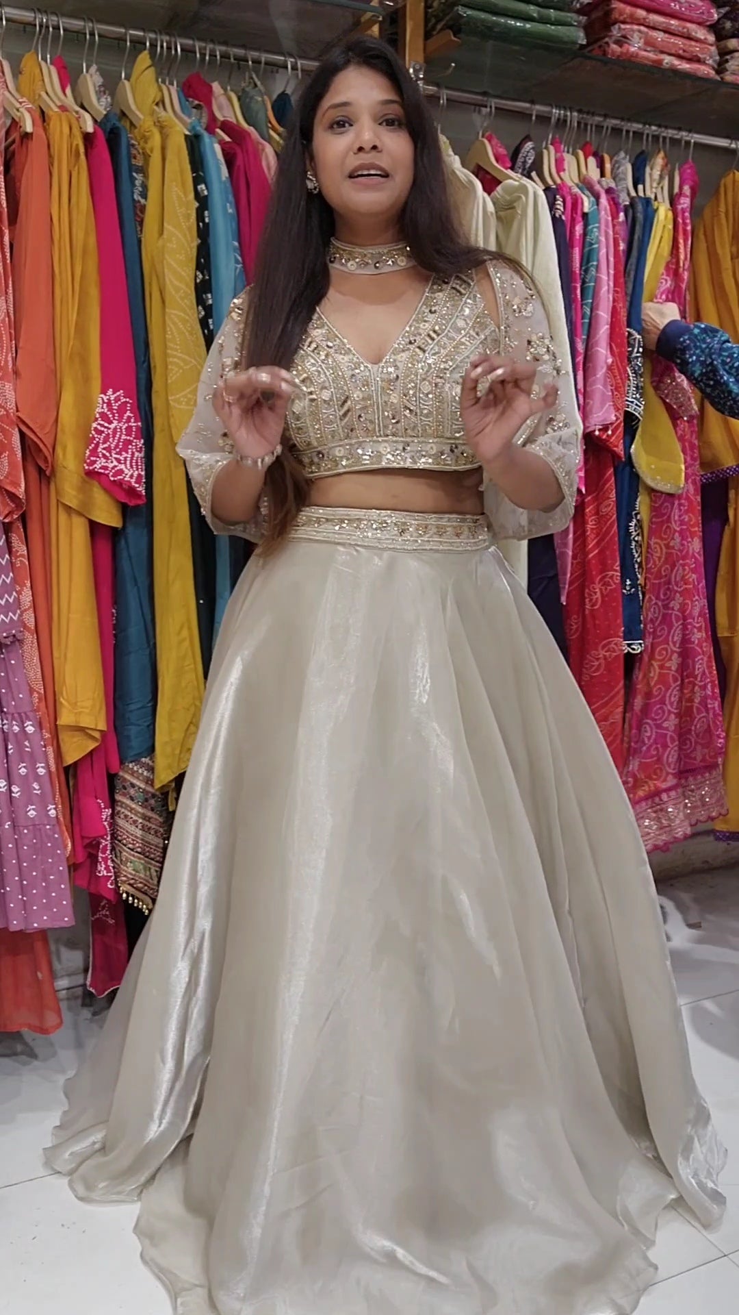 Champagne cape embellished lehenga dress