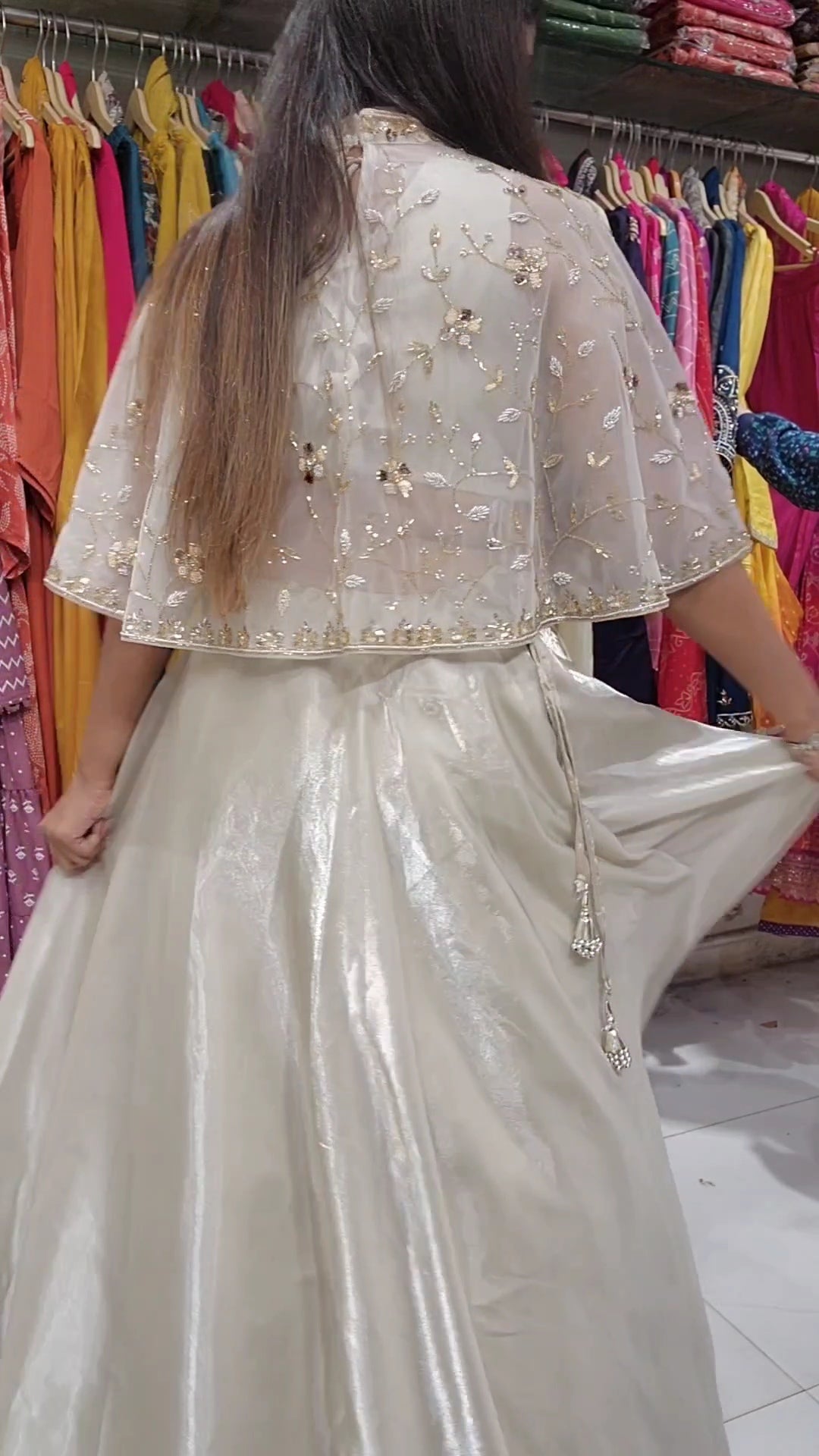 Champagne cape embellished lehenga dress