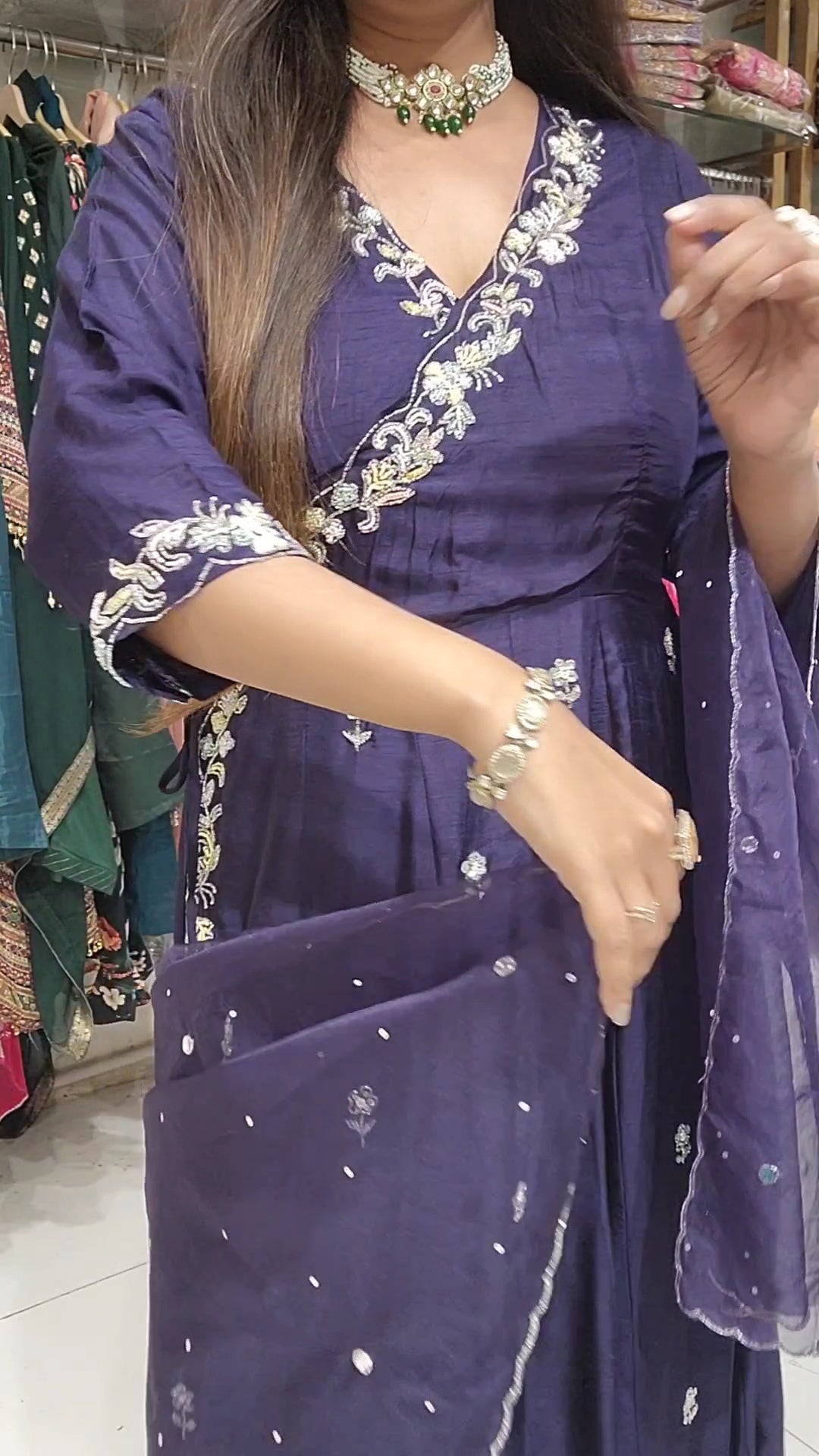 Karishma Purple angrakha Embroided anarkali suit with pants